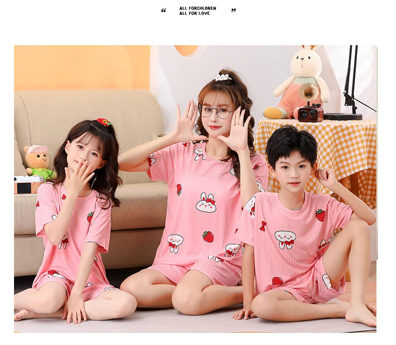 Unisex Kids Summer Pajama Set - Short Sleeve Cute Print Homewear