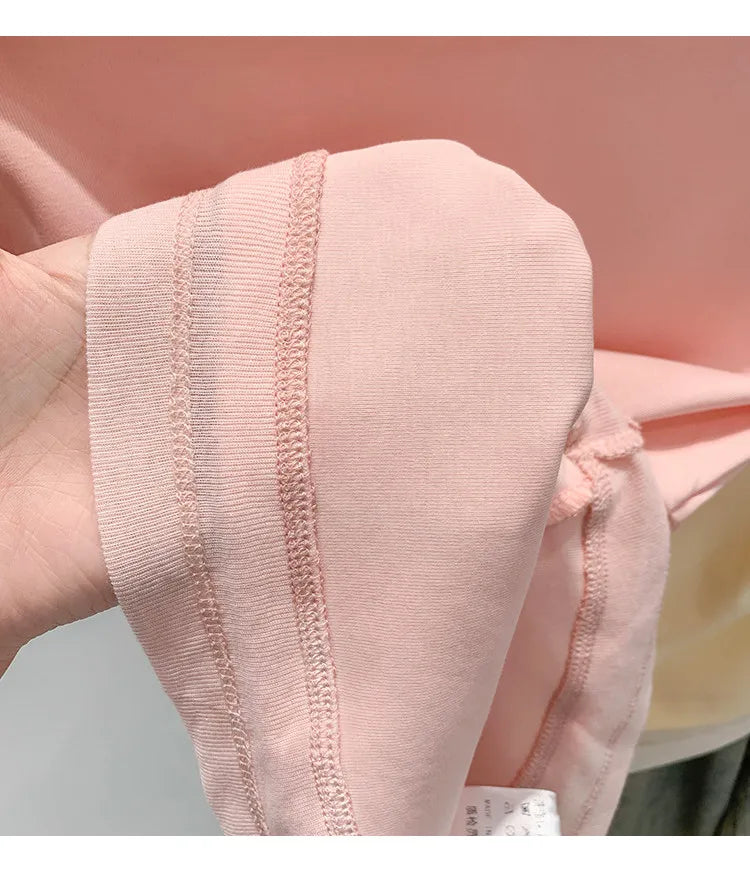 Unique Shoulder-Baring Pink Short-Sleeve T-Shirt Women's Summer New Style Korean Version Slim Fit Commute Style Cotton Material