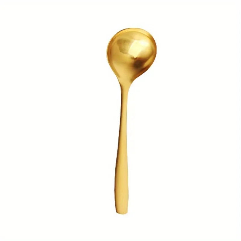 2 Cucharas Grandes de Acero Inoxidable Dorado, para Olla Caliente, Sopa, Gachas - Mangos Largos, Utensilios Elegantes de Cocina y Comedor, Cuchara