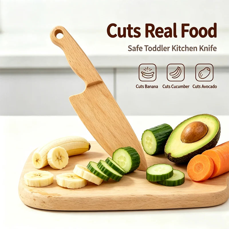 Wooden Kids Knife for Cooking Cute Fish Dinosaur Shape Kitchen Toy Vegetable Fruit Cutter Kitchen Tool Toys Wood Knife for Child