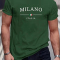 Men'S Summer 100% Cotton Fashion Milano Letter Printed Loose Large Casual Comfortable Round Neck Short Sleeve T-Shirt Top