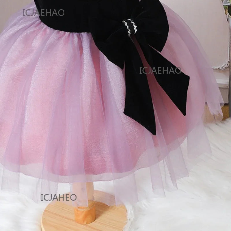 2025 Party Dress Vestido Children Girls Princess Tutu Gown Banquet Piano Host Dresses Outfit Costume New Matching Kids Birthday