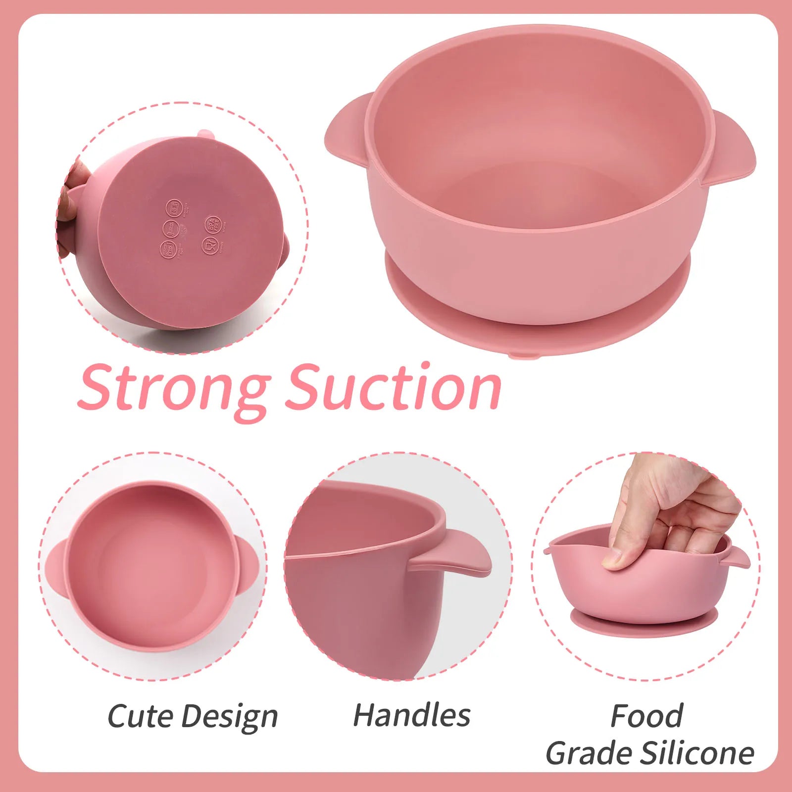 3pcs silicone bowl with lid, food spoon bowl with suction cup, strong suction set