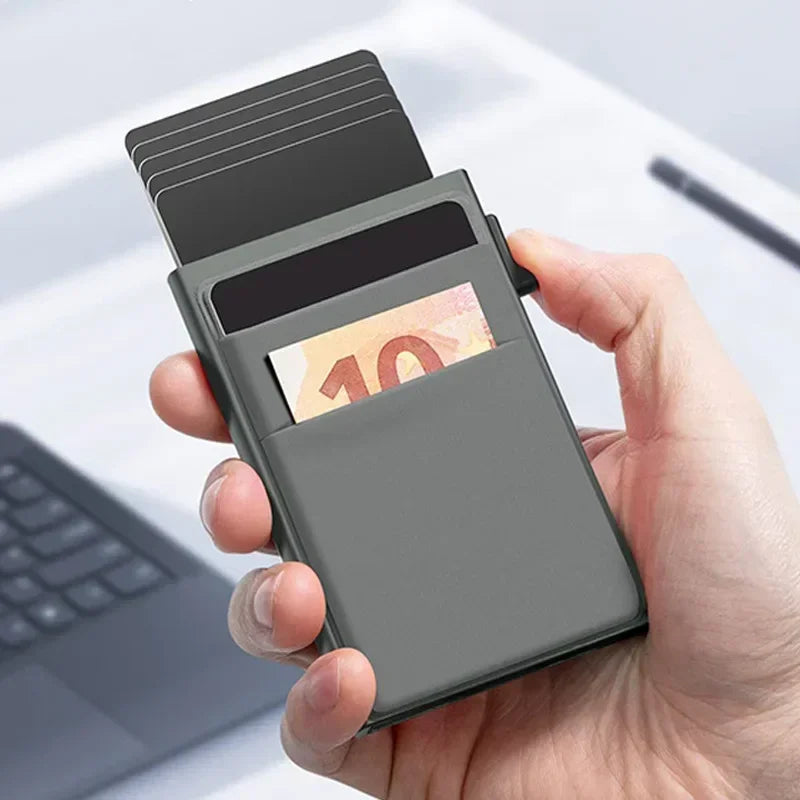 Rfid Anti Blocking Smart ID Bank Credit Card Holder Wallet Metal Thin Slim Men Women Pop Up Minimalist Metal Cardholder Case
