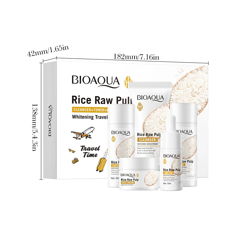 Rice Puree Skin Care Set & Soap Whitening Brighten Hydrating Moisturize Facial Cleanser+Toner+Essence+Lotion+Cream Skincare