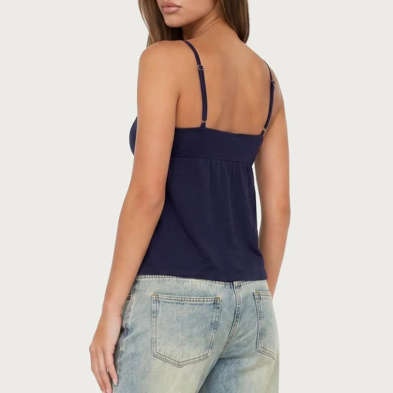 Solid Coquette Front Tie Spaghetti Strap Tank Top Women Loose Flowy Summer Sleeveless Cami Top Y2k Streetwear