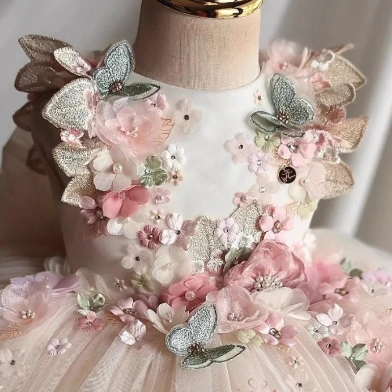 Wed Dress Summer Children Girls First Birthday Flower Girl Pageant Outfit Kids Party Wear Vestido Floral Princess Gown Costumes