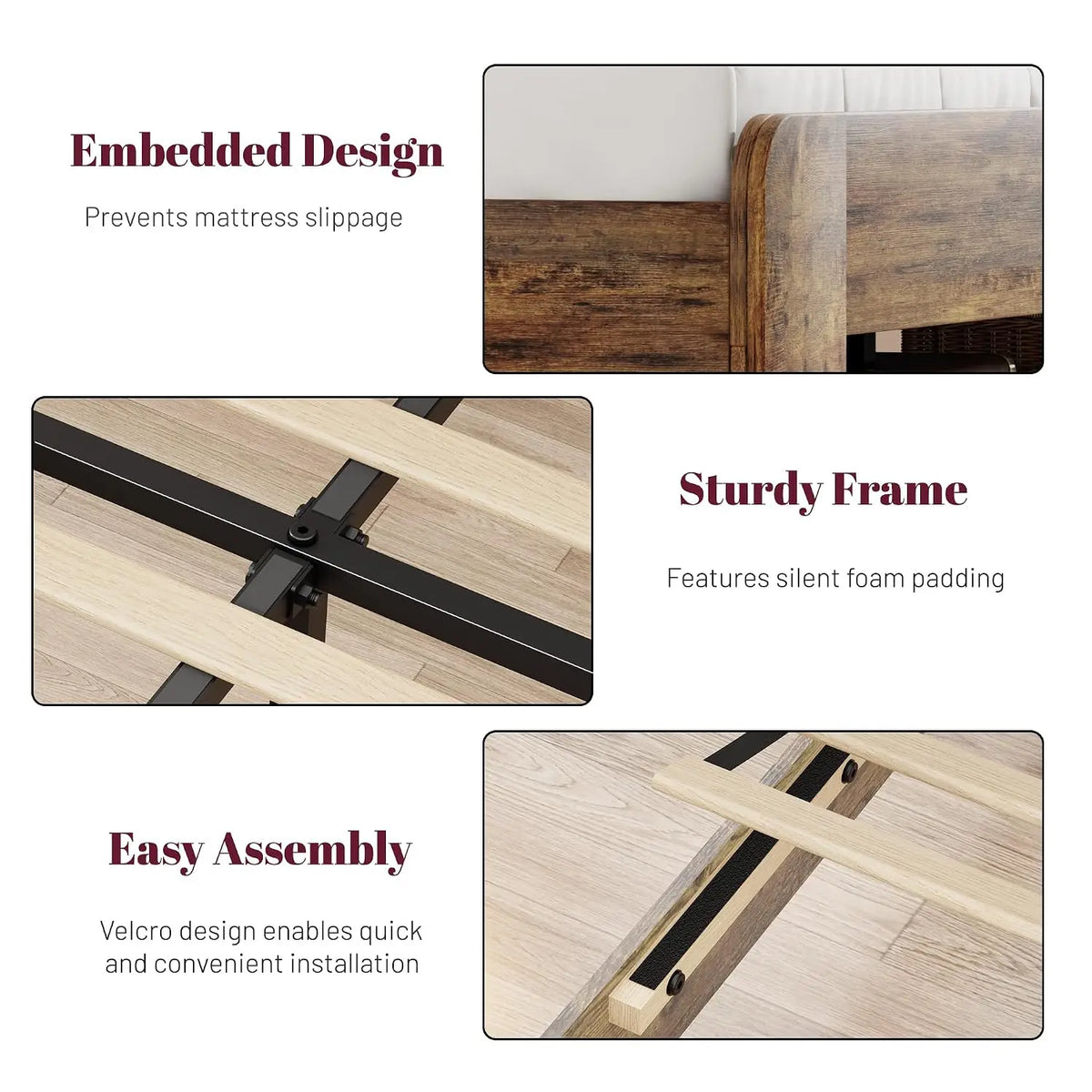 King Frame with Storage Headboard and Charging Station, Brown | Platform Bed Frame, LED Lights, Wooden Slats,, Customized