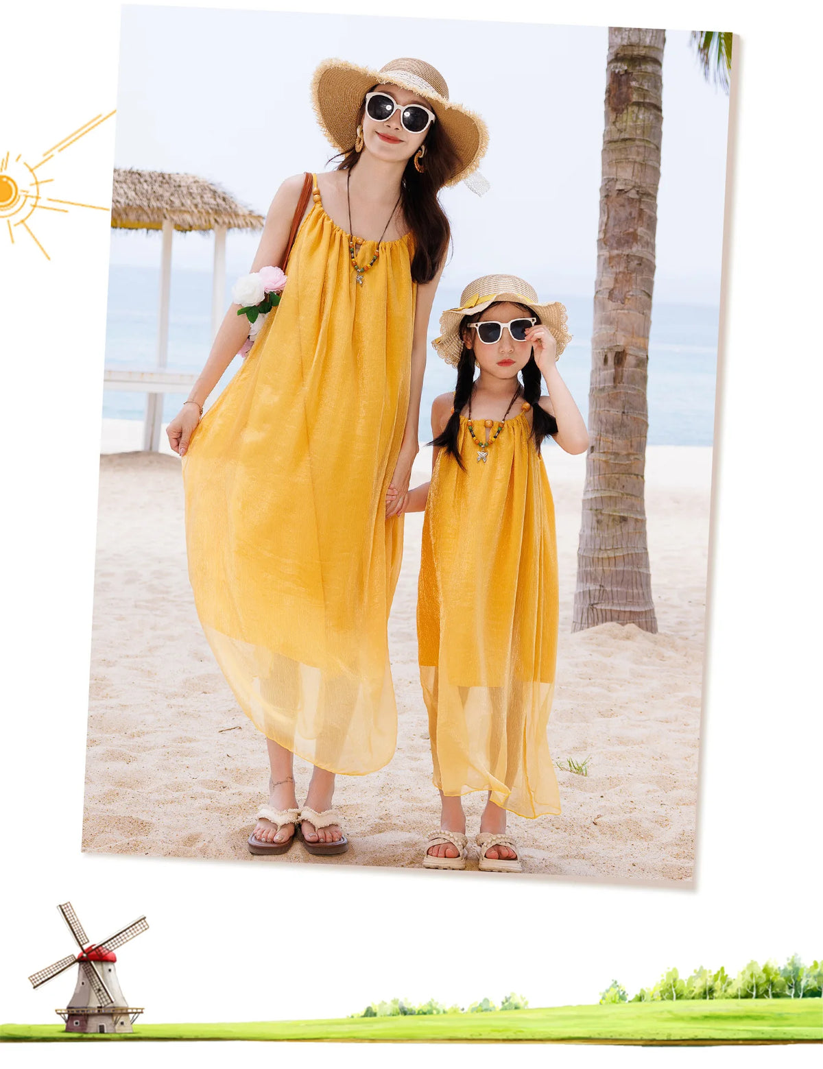 Vacation Family Matching Outfit Beach Mother‑Daughter Girls Yellow Maxi Dress Father‑Son Tops Shorts Sets Holiday Couple Clothes