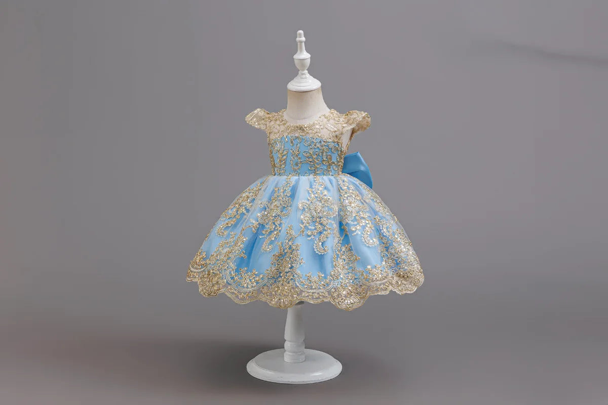 HETISO Children's Dress Princess Embroidery Lace Flower Girls Holiday Party Ball Gown Little Kids Summer Costume 1-6Y