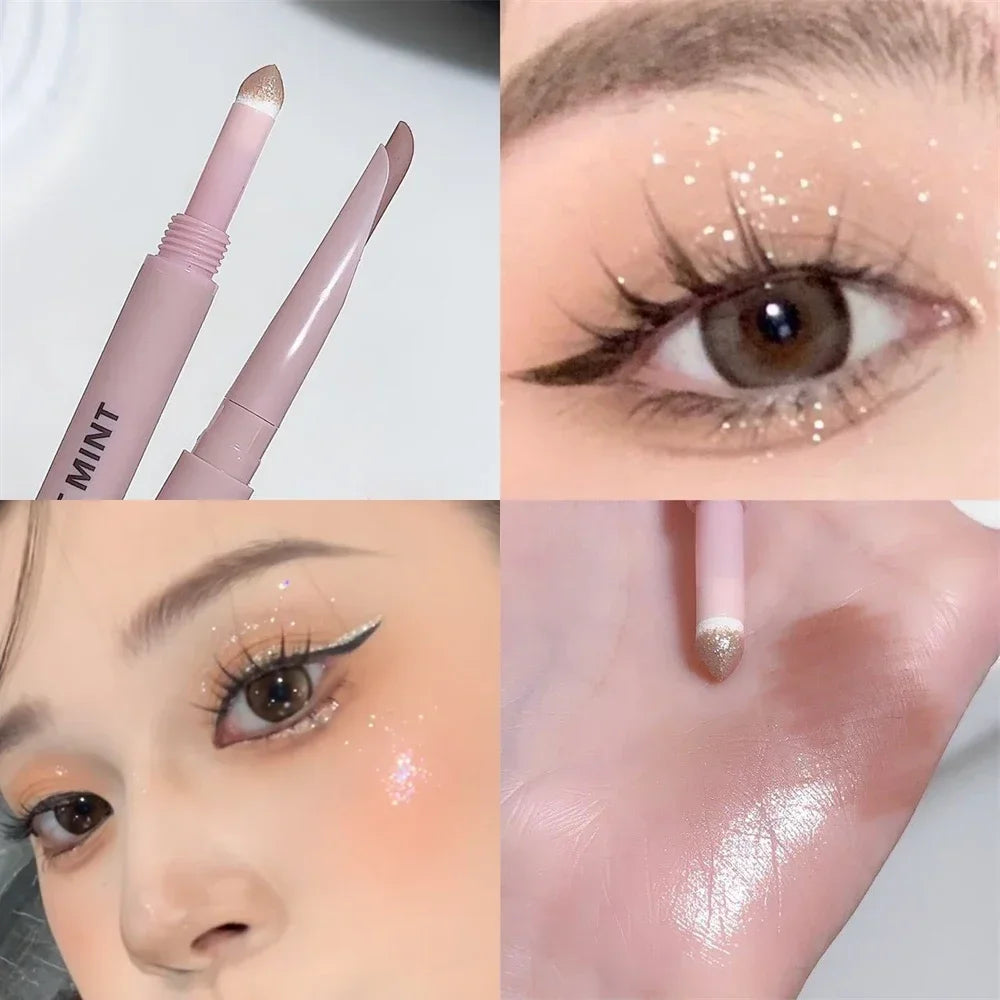 Dual End Glitter Matte Aegyosal Pen Brightening Highlight & Shadow Stick Eye Makeup Lying Silkworm Eyeliner Gel Pencil 애교살 펜
