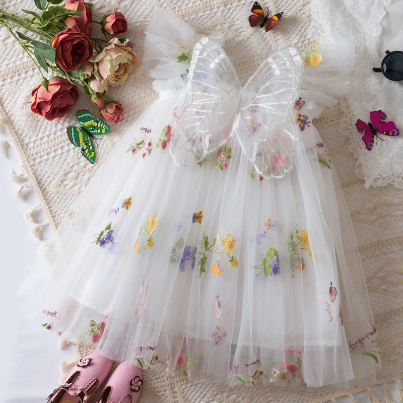 Floral Mesh Ball Gown Dress For Baby Girls Princess Style With Full Skirt And Floral Applique
