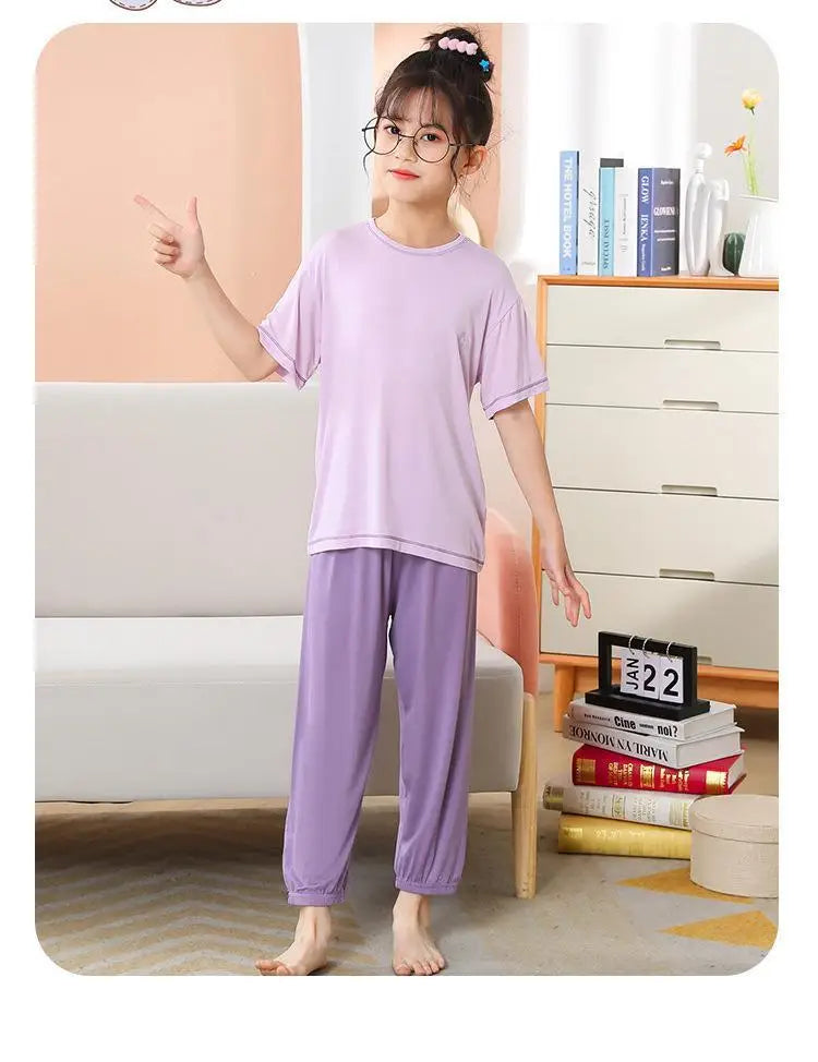 Summer Modal Cotton Girl Pajamas Set With Long Pants for Teens Boys Girls 6 8 12 14 Years Kids Children Clothes Child Boy Pijama