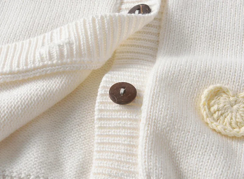 Teen Girl Clothes 2025 Children New Korean Cardigan Girls Knit Jacket Spring Autumn Outfit Style Costume Handmade Heart DIY Kids