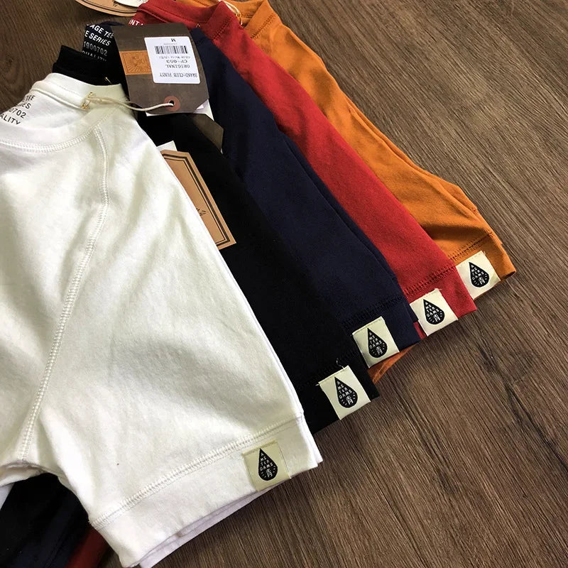 220gsm Heavyweight 100% Cotton Raglan Sleeve T-shirt Men's Short Sleeve Japanese Retro Loose Round Neck Summer T-shirt Tees Tops