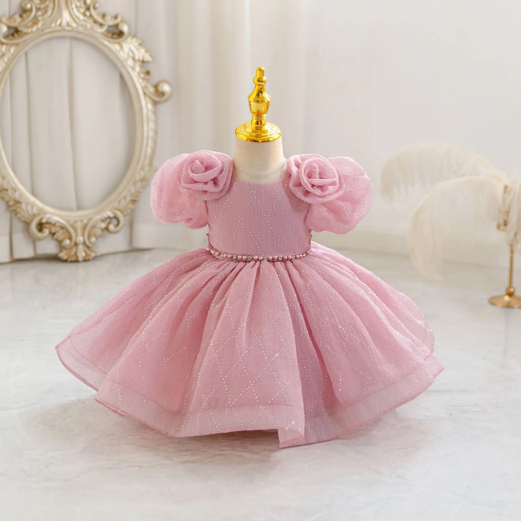 HETISO Flower Girls Princess Dress Beaded Kids Ball Gown for Wedding Child Birthday Party Custom 1-4 Years
