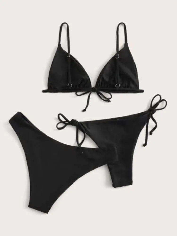 3 Pieces Bikini Set Women Push Up Swimsuit with 2 Bottoms Low & Mid Waist Adjustable Straps Summer Beachwear Bathing Suit