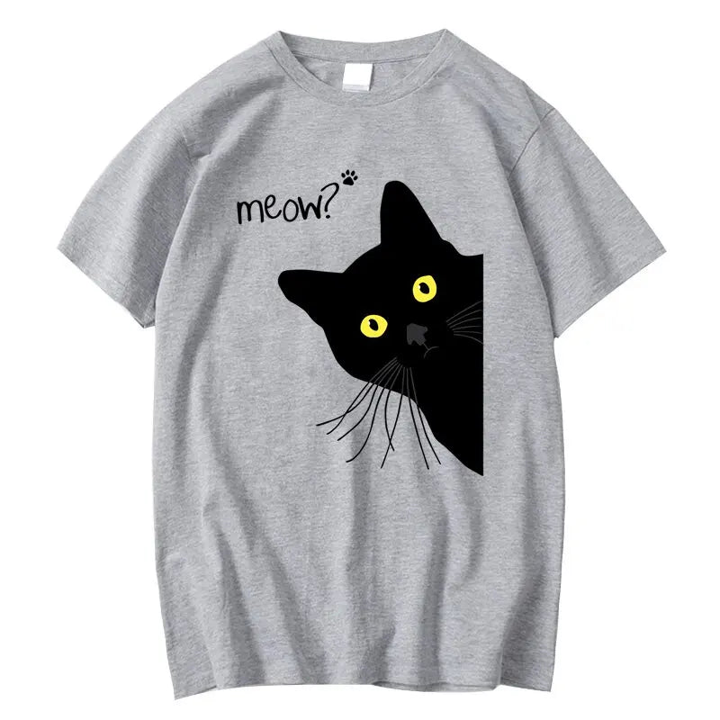 Men'S T-Shirt 100% Cotton Summer Meow Black Cat Print Men T Shirt Casual Loose O-Neck Men Tshirt Short Sleeve T-Shirt Male Tees