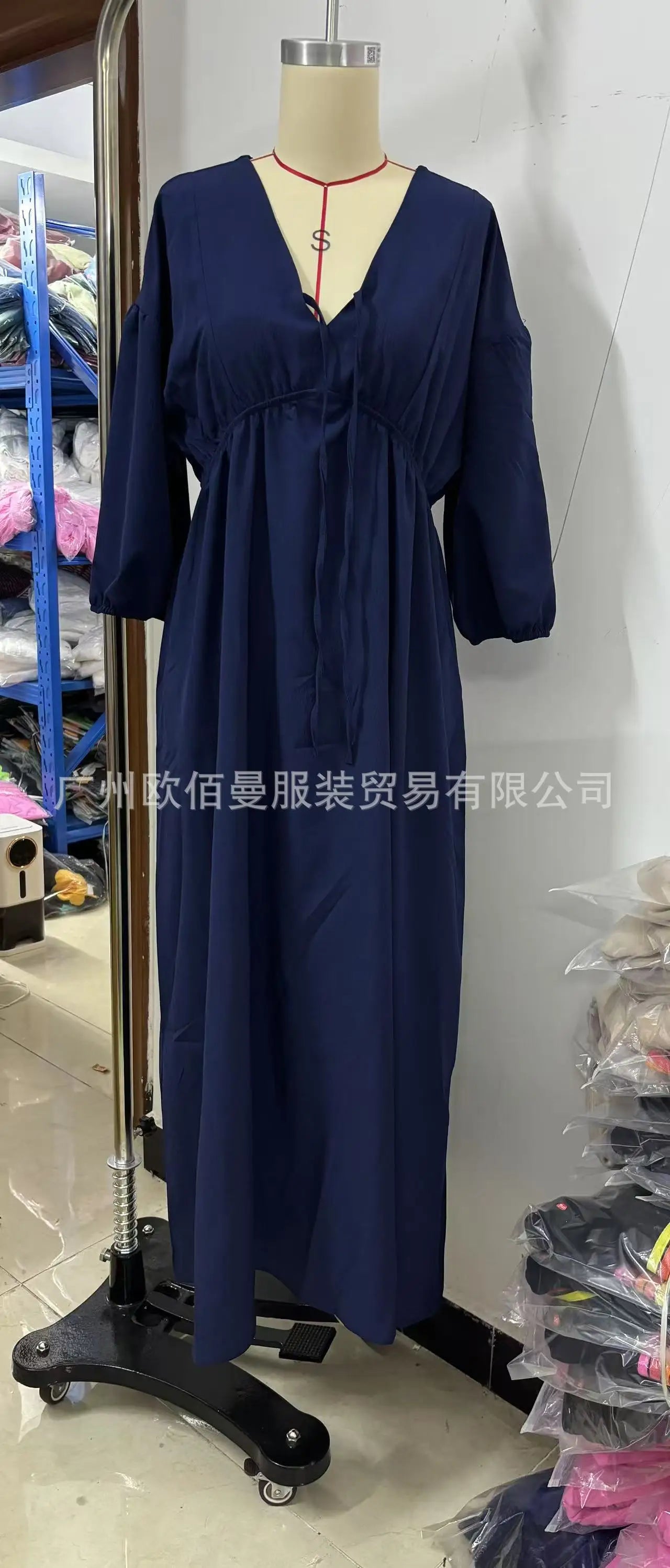 Dress Women Dresses A Line Puff Sleeve Vestidos V Neck Elastic Waist Elegant Mid Length Solid Y2k Streetwear Work Lace Up Summer