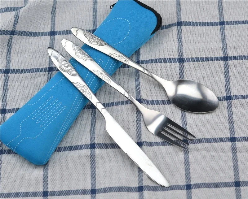 3-Piece Stainless Steel Travel Cutlery Set with Washable Case