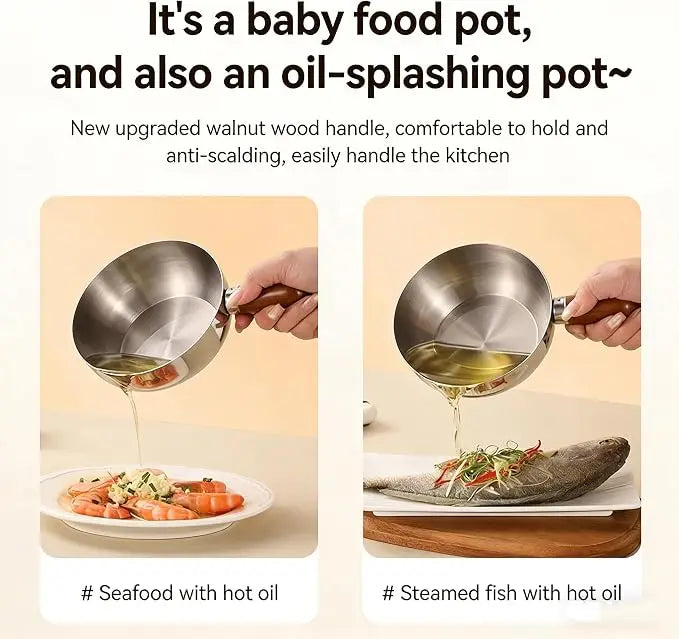 1pc Stainless Steel Pot with Heat-Resistant Wooden Handle - Induction Compatible, Non-Slip Base, Even Heat Distribution Milk Pot
