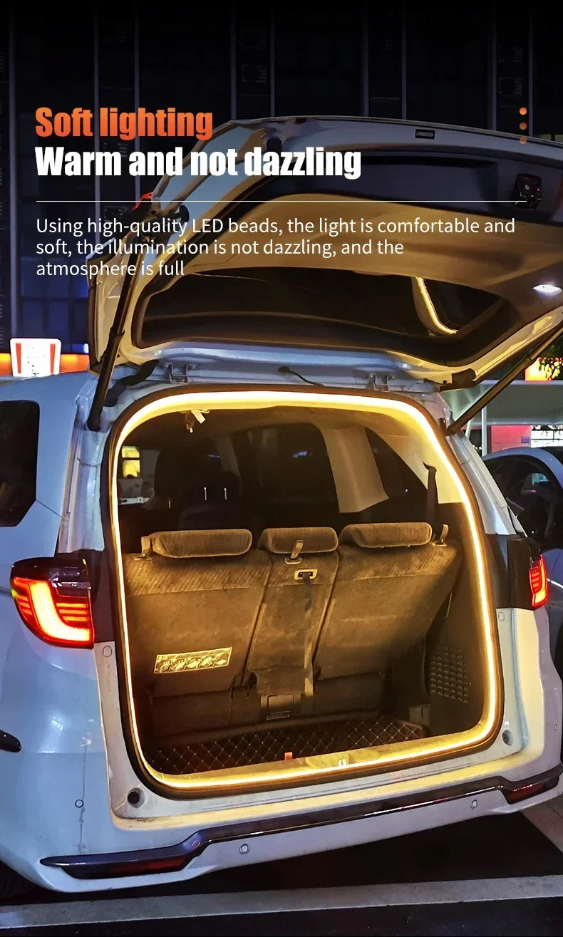 LED Trunk Lighting Lights Dynamic Flowing Flexible Light Strip On/Off Scanning Atmosphere Lamp Waterproof for Car Accessories