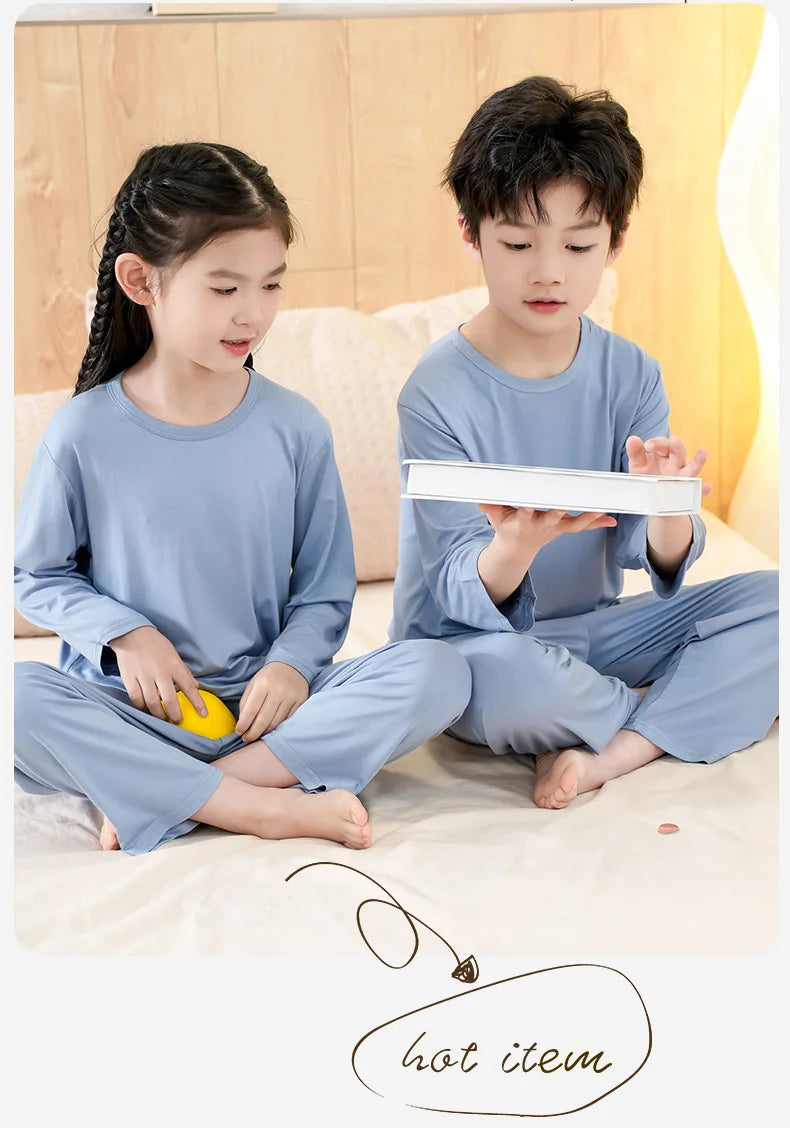 Unisex Kids Long Sleeve Pajamas Set - Cotton Blend Sleepwear