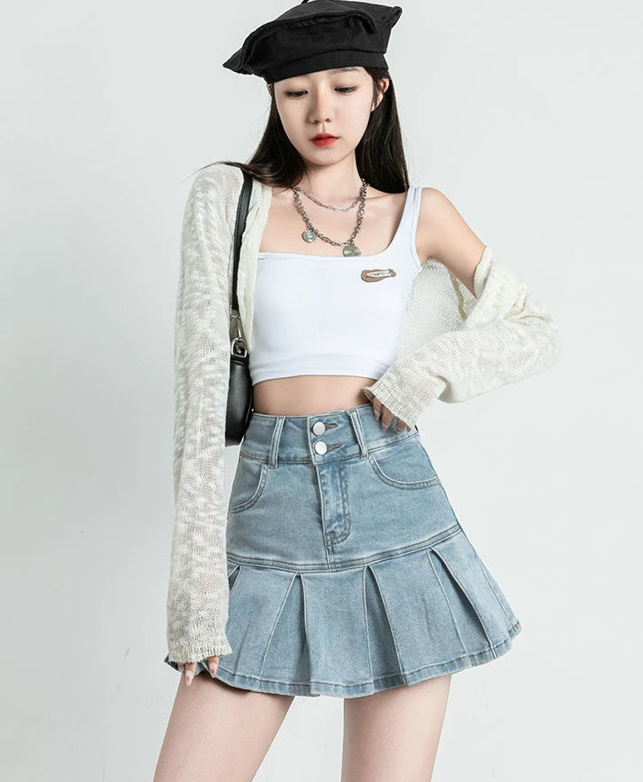 Female Jeans Skirts Ruffle Gyaru Women's Denim Skirt Flare New In Clothing Trend 2025 V Offer Aesthetic Hot Y2k Vintage Casual