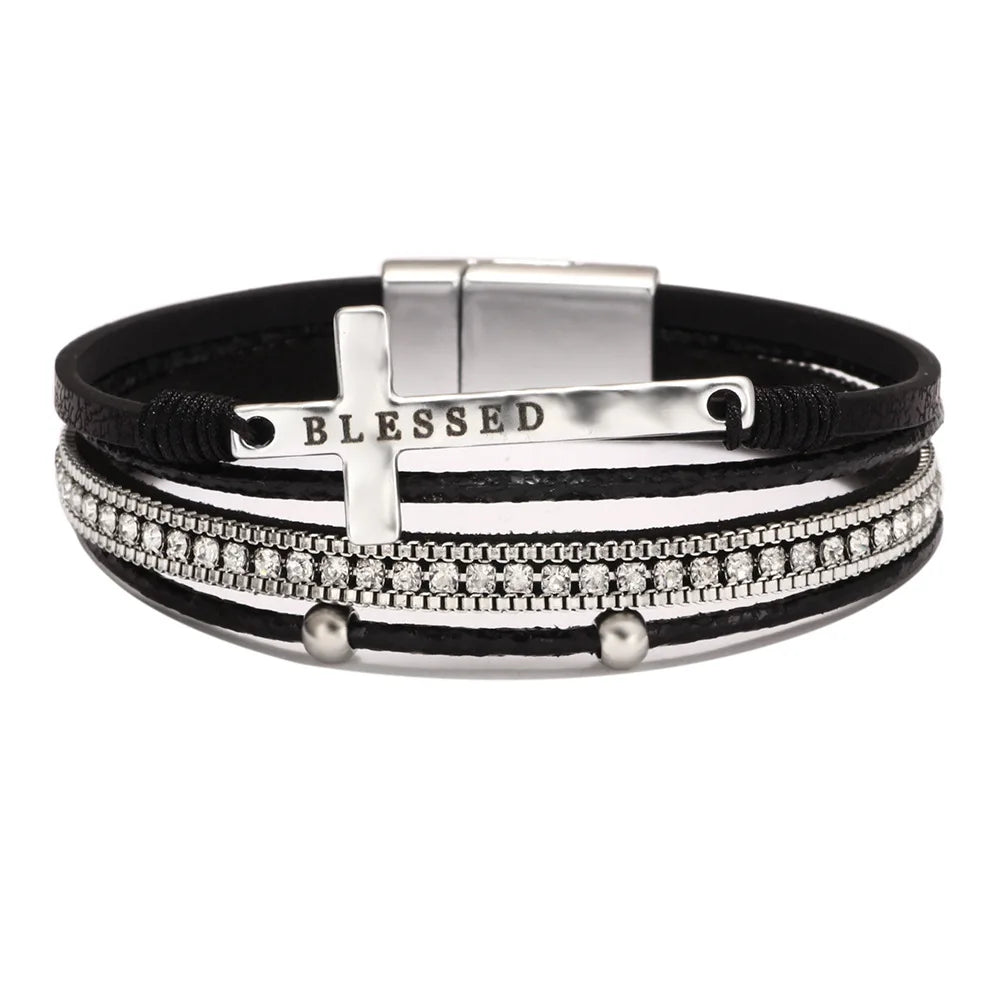 Geometric Cross Bracelets Leather Bohemian Style Women'S Fashion Ol Light Luxury Bracelet Charm Jewelry