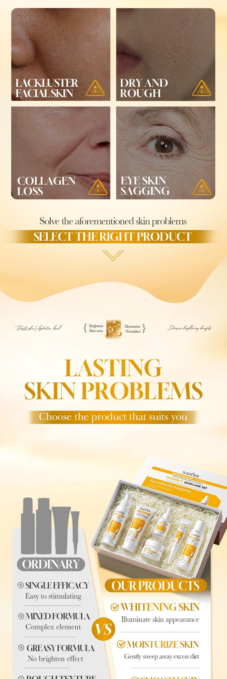 WHITENING VC Collagen Protein Skincare Set - Firming, Lifting Hydrating Face Kit for All Skin Types Skin care