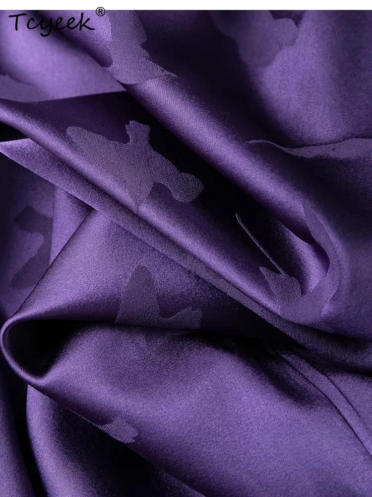 Tcyeek 93%  Mulberry Silk Slip Dress for Women 2026 Summer Dresses Fashion Smooth Jacquard Clothes for Ladies Vestidos De Mujer
