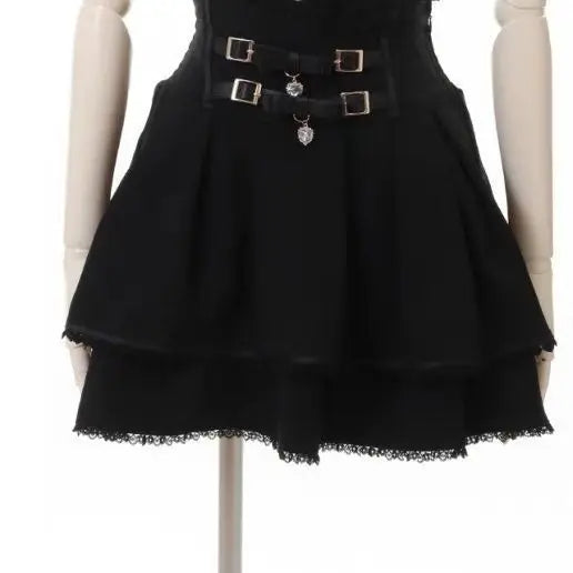 Sweet Lolita Jirai Kei High Waist Skort - Double Bow Buckle Short Skirt for Women Japanese Y2K Kawaii Fashion Summer Casual
