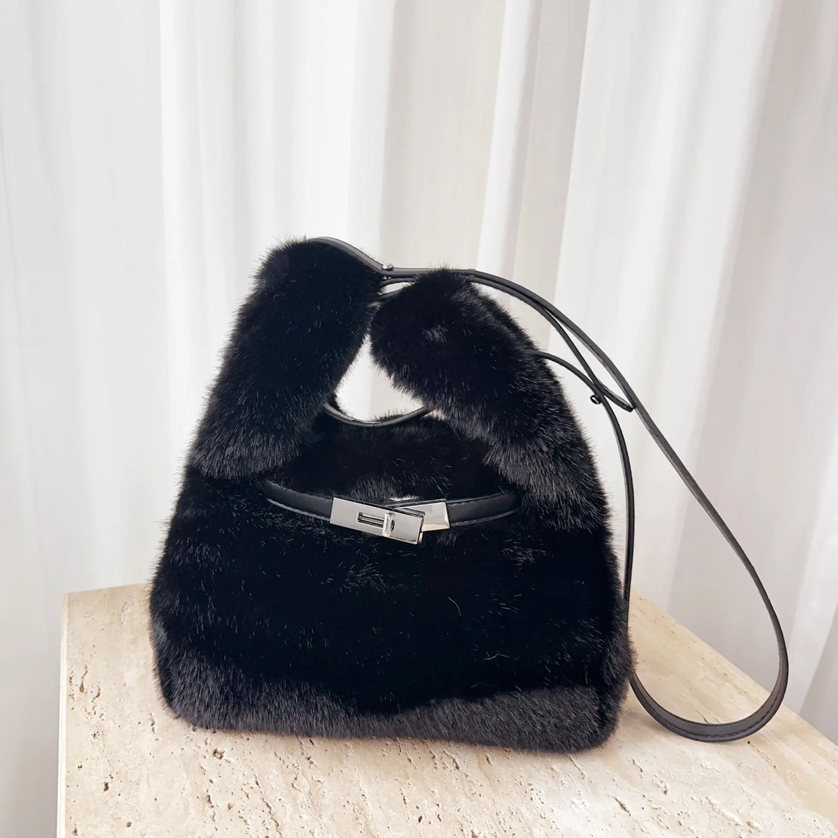 ABQP Women's Faux Fur Shoulder Bag - Plush Crossbody Handbag