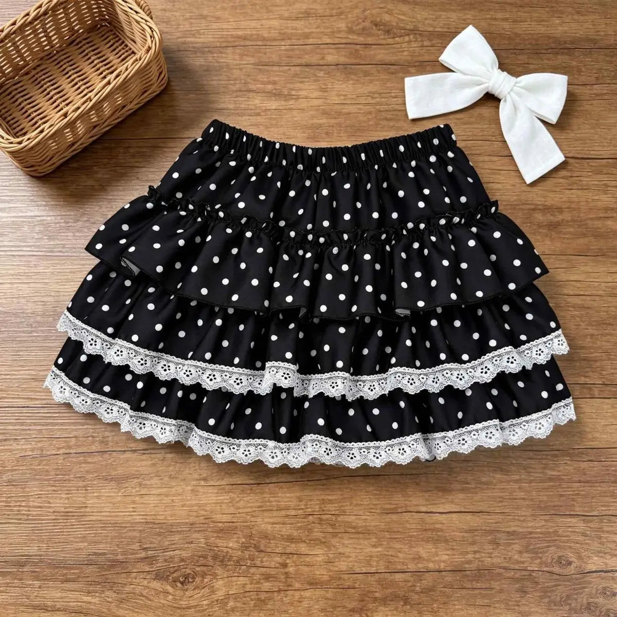 Y2K Black White Print Mini Skirt Women Slim Design Ruffle Layered A Line Skirt Elastic Waist Harajuku Pleated Short Piano Skirts