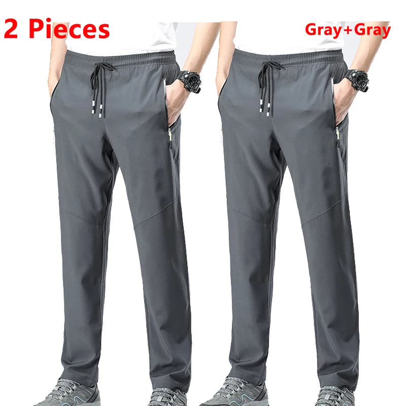 2 Pieces Lightweight Pants for Men's Summer Spring New Loose Elastic Trousers Quick Drying Outdoor Jogging Running Casual Pants