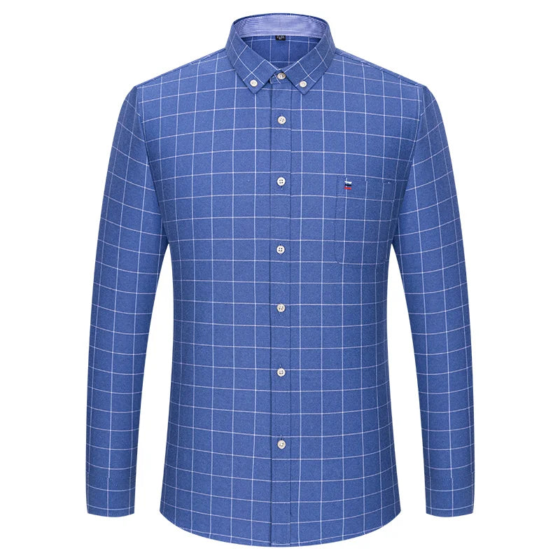 Over Size 7XL 100% Cotton Oxford Long-Sleeve Shirts for Men Slim Fit Formal Plain Shirt Office White Clothes Elegant Business To