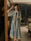 Women's Plus Size n Large Size Dr Ethnic Sle Embroidery Beachside Long Skirt V-Ne ort Sve High Waist A-Line Dr