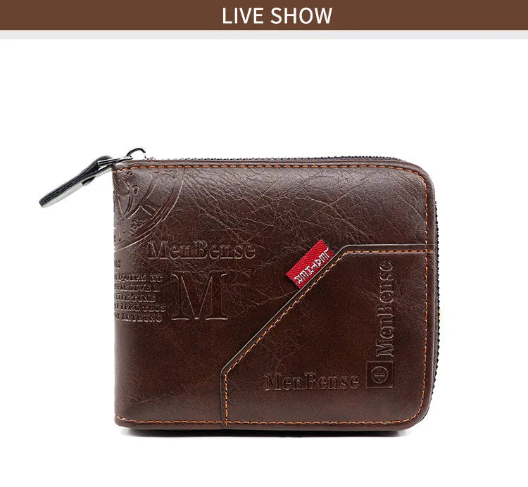 New Men Zipper Wallets Short Card Holder Vintage Male Wallet High Quality PU Leather Classic Coin Pocket Wallet For Boys