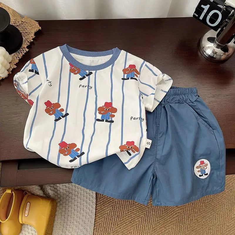 Kids Outdoor Sports Set Boys Girls Summer Short Sleeve T-Shirt Shorts Two-Piece Set Kids' Casual Striped T-Shirt 1-6 Year Set