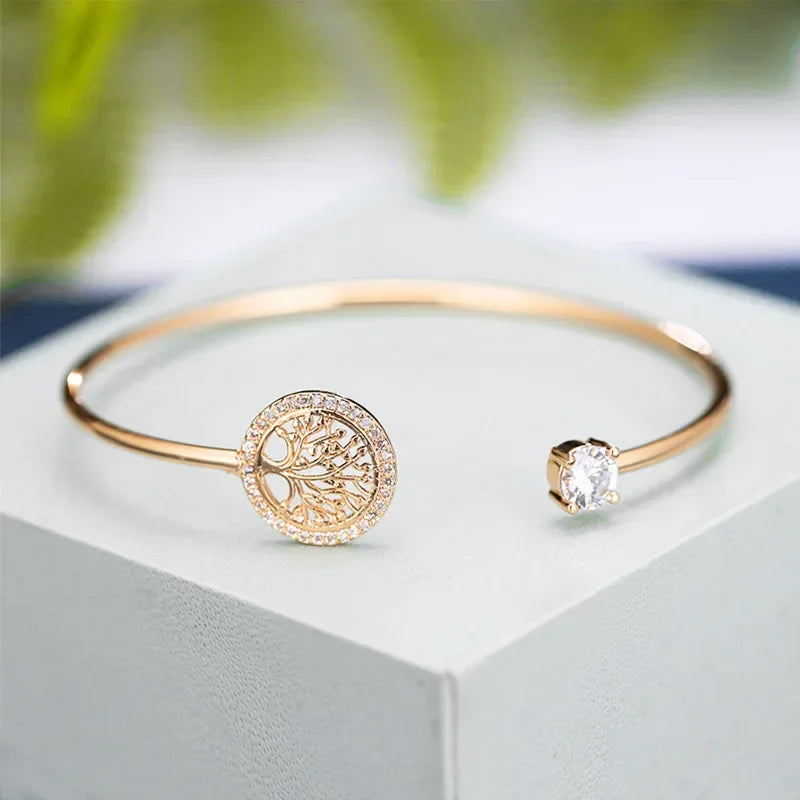 Europe And America Style Delicacy Embed Zircon Tree Of Life Bangle Elegance For Women'S Open Mouths Bracelet Paty Jewelry