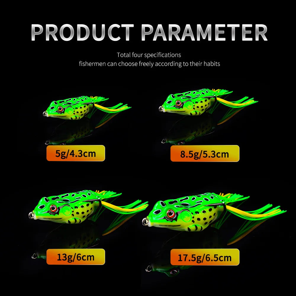 2PCS Soft Silicone Frog Baits, 5G, 8.5G, 13G Plastic Freshwater Fish Baits with Fishhooks, Top Water Rays, Artificial 3D Eyes
