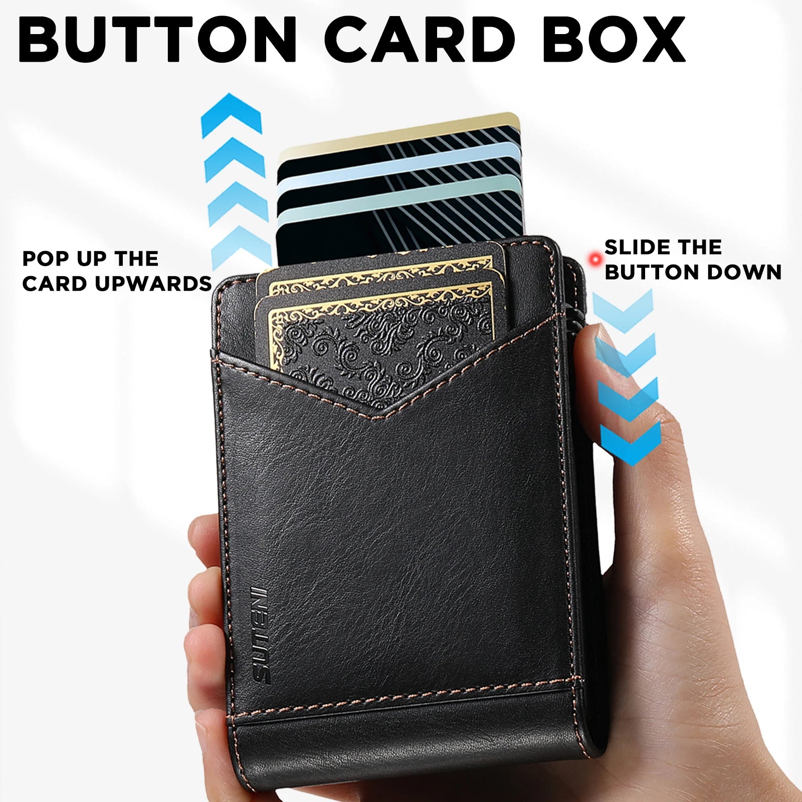 SUTENI Card Slot Wallet Flip Cover Faux Leather Card Box Pressing The Button Automatically Ejects The Card