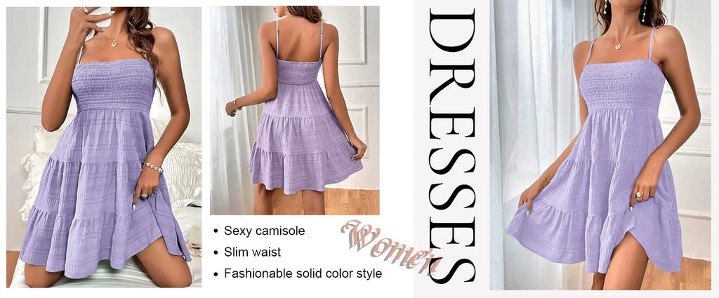 Bohemian Beach Sundress Women Sexy Sleeveless Backless Big Swing Mini Dress Solid Spaghetti Strap Ruffles Dresses Vestidos
