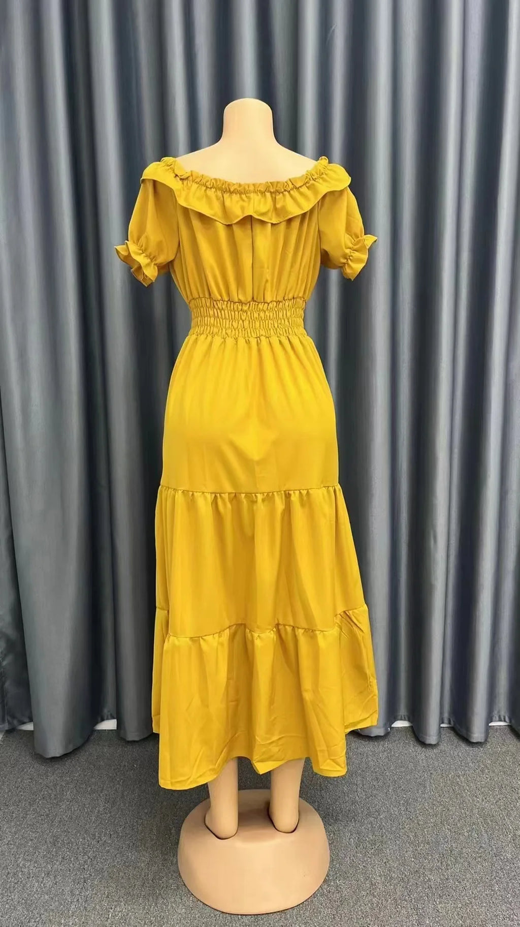 2026 Elegant Women's Off Shoulder Ruffle Sleeve Dress Fashion Solid Color Elastic Waist Tiered Maxi Dresses