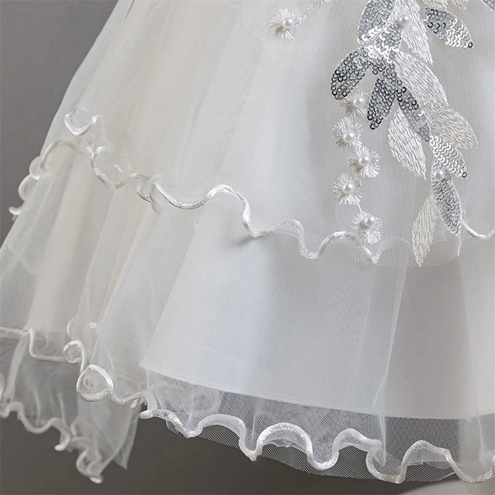 Fashion Pink Flower Girl Party Dresses Wedding Birthday Tulle Princess Dress for Kids Graduation Pageant Bridesmaid Kids Costume