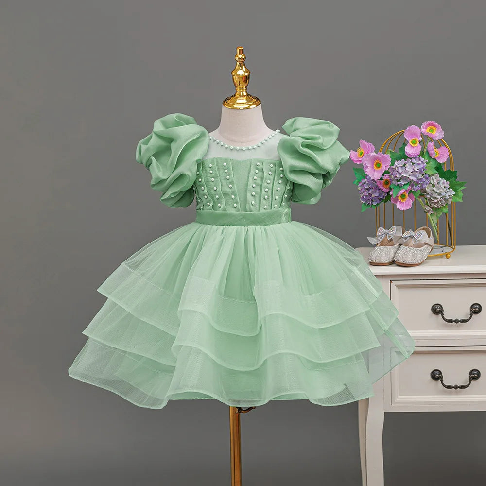 HETISO Girls' Children's Dress Beading Layered Princess Kids Evening Festive Ball Gown Elementary Student Girl Clothes 3-8 Years