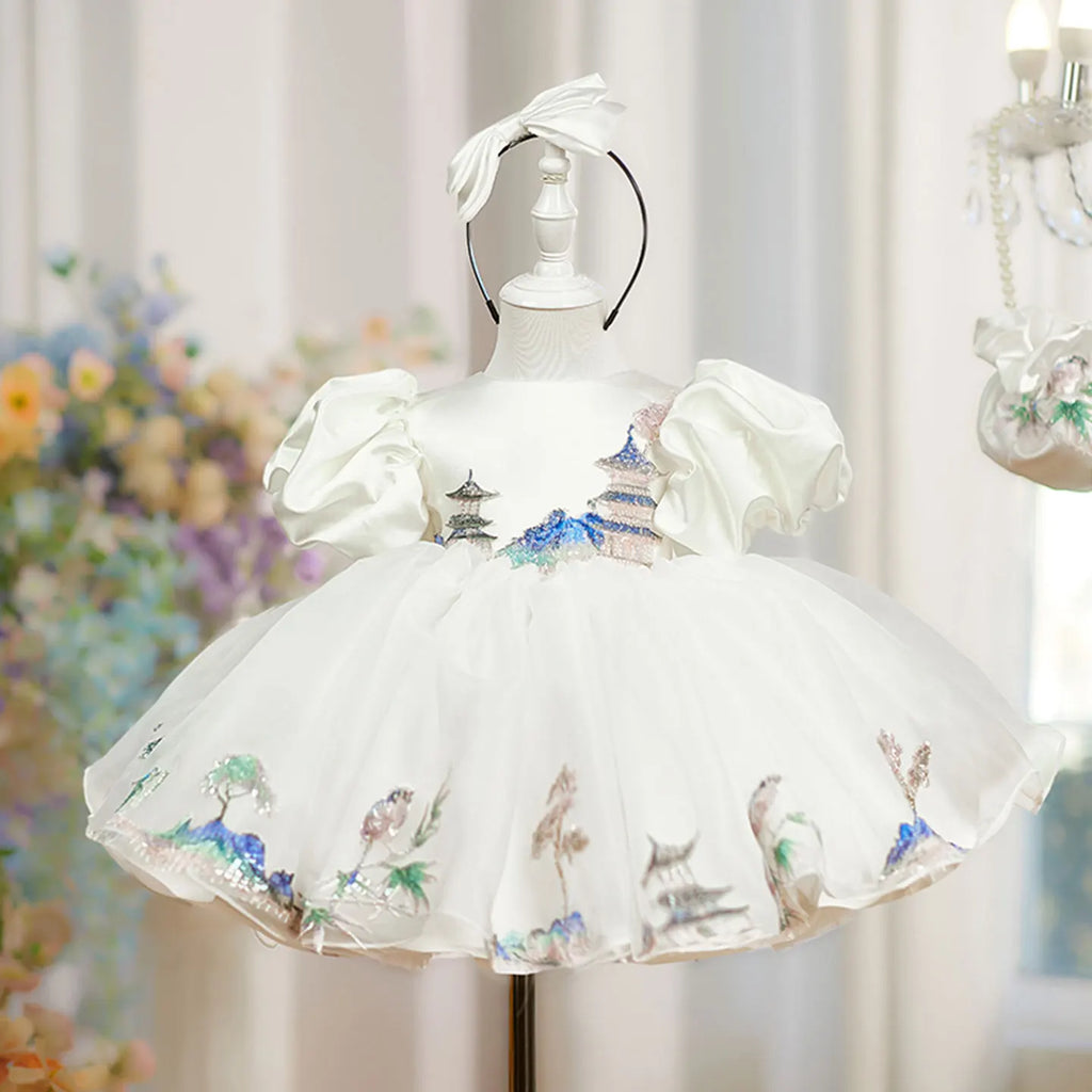 Dreamy Vow D228 Luxury Embroidery Flower Girl Dress Knee Length Princess Kids Gown for Wedding Birthday Festival Party Pageant