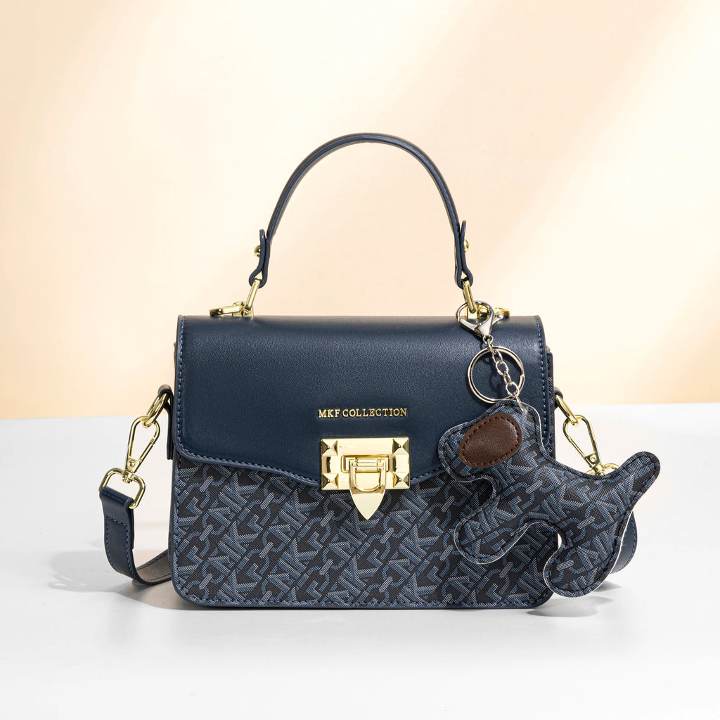 MKF Retro floral patchwork leather flap bag, women's square metal snap closure crossbody bag