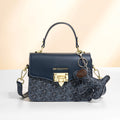 MKF Retro floral patchwork leather flap bag, women's square metal snap closure crossbody bag