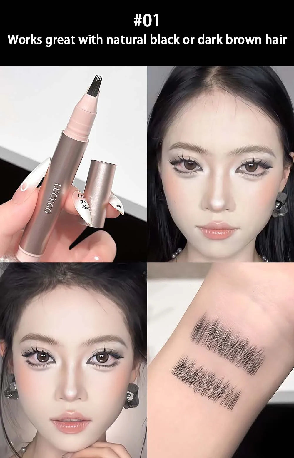 Natural Hair-Like Stroke Liquid Eyebrow & Hairline Pen Multi Forks Outline Wild Eyebrow Easy To Wear Waterproof Makeup Pen